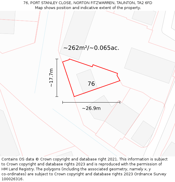 76, PORT STANLEY CLOSE, NORTON FITZWARREN, TAUNTON, TA2 6FD: Plot and title map