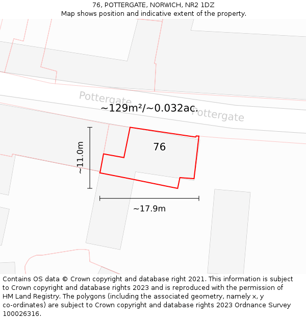 76, POTTERGATE, NORWICH, NR2 1DZ: Plot and title map
