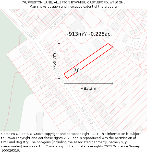 76, PRESTON LANE, ALLERTON BYWATER, CASTLEFORD, WF10 2HL: Plot and title map