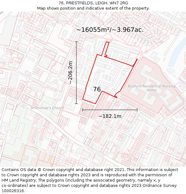 76, PRIESTFIELDS, LEIGH, WN7 2RG: Plot and title map