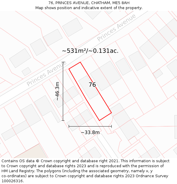 76, PRINCES AVENUE, CHATHAM, ME5 8AH: Plot and title map