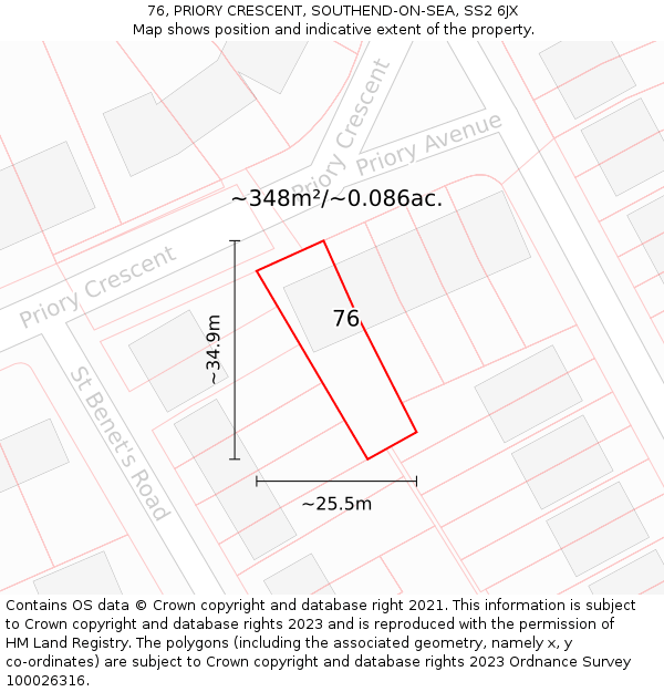 76, PRIORY CRESCENT, SOUTHEND-ON-SEA, SS2 6JX: Plot and title map