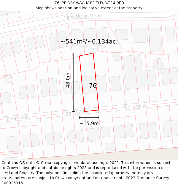 76, PRIORY WAY, MIRFIELD, WF14 9EB: Plot and title map