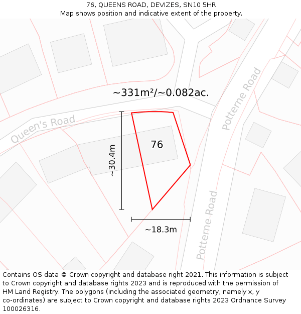 76, QUEENS ROAD, DEVIZES, SN10 5HR: Plot and title map
