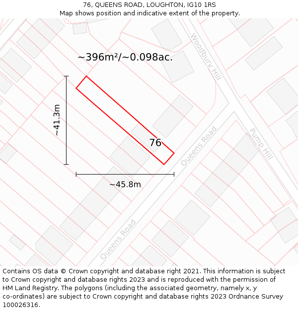 76, QUEENS ROAD, LOUGHTON, IG10 1RS: Plot and title map