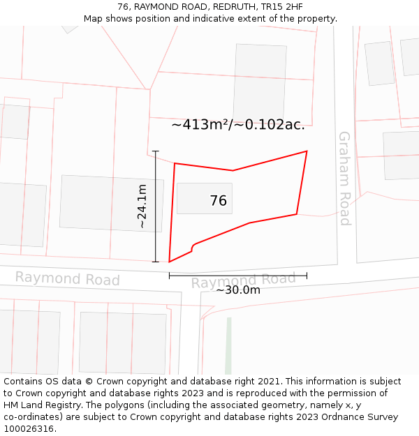 76, RAYMOND ROAD, REDRUTH, TR15 2HF: Plot and title map
