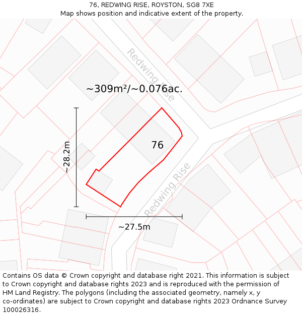 76, REDWING RISE, ROYSTON, SG8 7XE: Plot and title map