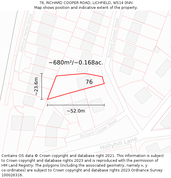 76, RICHARD COOPER ROAD, LICHFIELD, WS14 0NN: Plot and title map