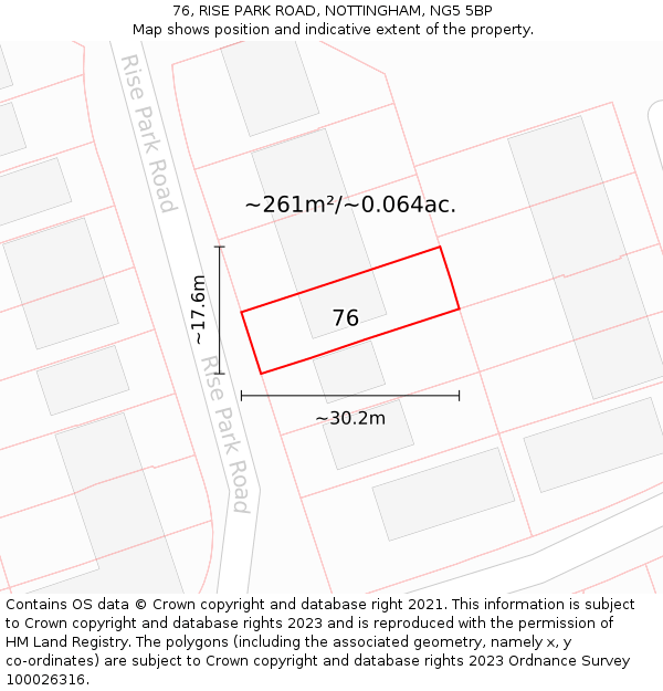 76, RISE PARK ROAD, NOTTINGHAM, NG5 5BP: Plot and title map