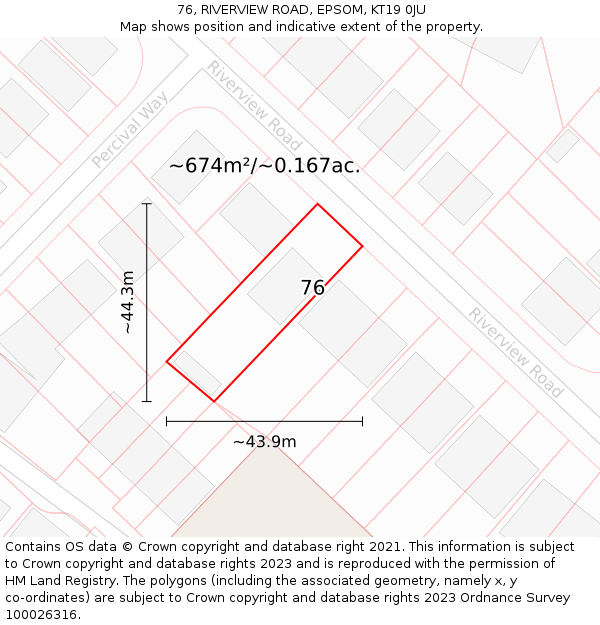 76, RIVERVIEW ROAD, EPSOM, KT19 0JU: Plot and title map