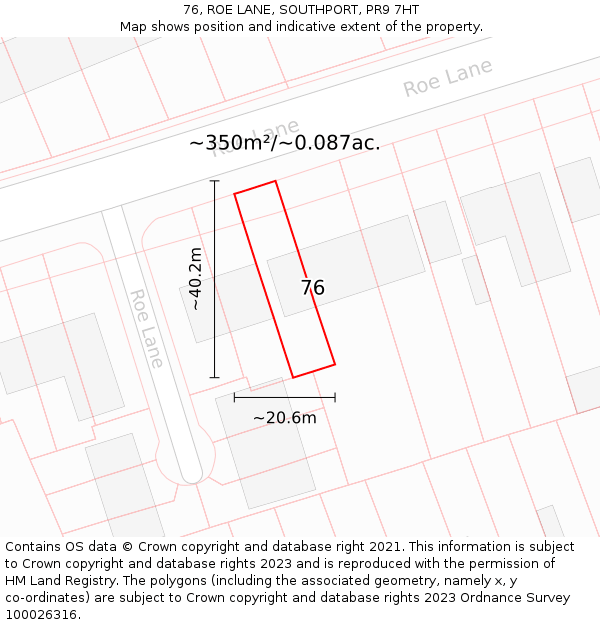 76, ROE LANE, SOUTHPORT, PR9 7HT: Plot and title map