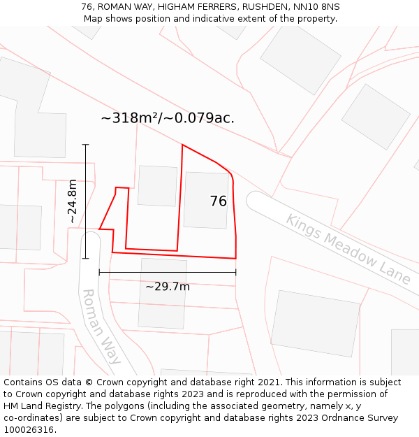76, ROMAN WAY, HIGHAM FERRERS, RUSHDEN, NN10 8NS: Plot and title map