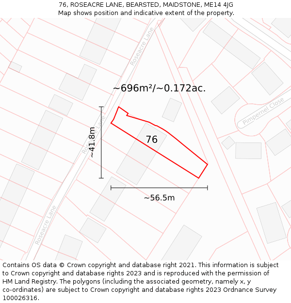 76, ROSEACRE LANE, BEARSTED, MAIDSTONE, ME14 4JG: Plot and title map
