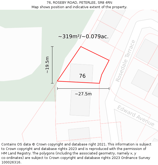76, ROSEBY ROAD, PETERLEE, SR8 4RN: Plot and title map