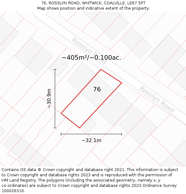 76, ROSSLYN ROAD, WHITWICK, COALVILLE, LE67 5PT: Plot and title map