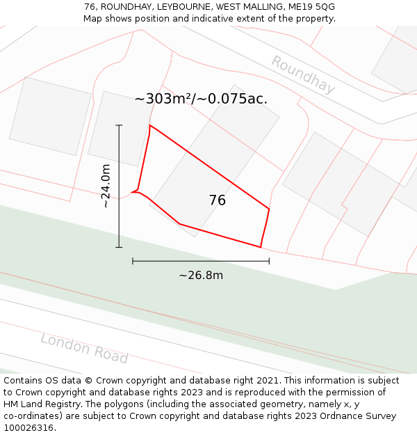 76, ROUNDHAY, LEYBOURNE, WEST MALLING, ME19 5QG: Plot and title map