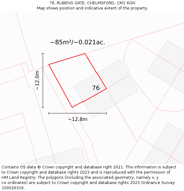 76, RUBENS GATE, CHELMSFORD, CM1 6GN: Plot and title map
