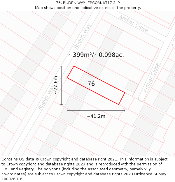 76, RUDEN WAY, EPSOM, KT17 3LP: Plot and title map
