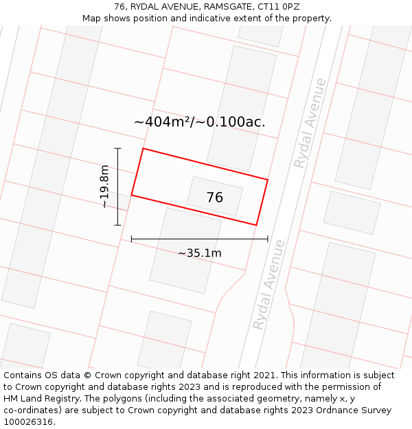 76, RYDAL AVENUE, RAMSGATE, CT11 0PZ: Plot and title map