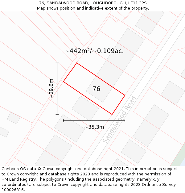 76, SANDALWOOD ROAD, LOUGHBOROUGH, LE11 3PS: Plot and title map