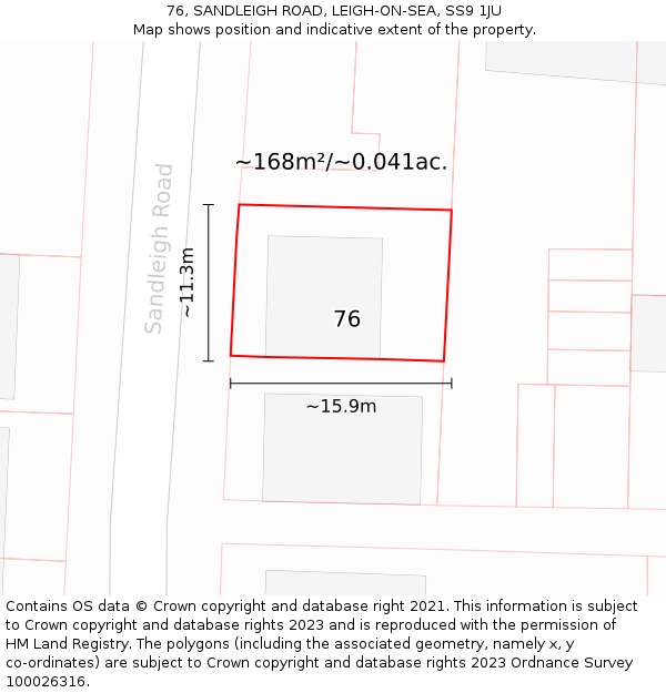 76, SANDLEIGH ROAD, LEIGH-ON-SEA, SS9 1JU: Plot and title map