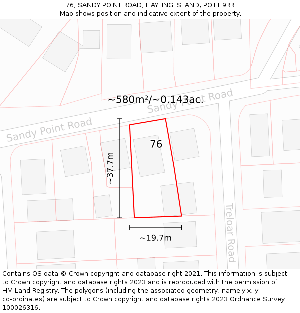 76, SANDY POINT ROAD, HAYLING ISLAND, PO11 9RR: Plot and title map