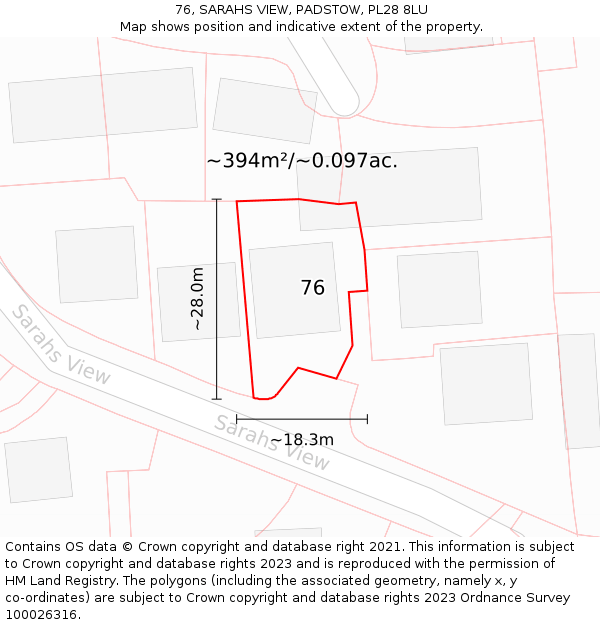 76, SARAHS VIEW, PADSTOW, PL28 8LU: Plot and title map