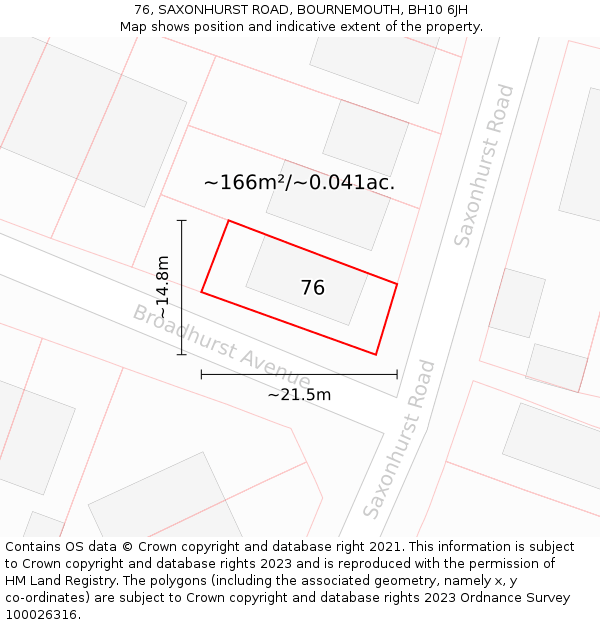 76, SAXONHURST ROAD, BOURNEMOUTH, BH10 6JH: Plot and title map