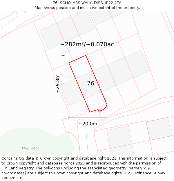 76, SCHOLARS WALK, DISS, IP22 4EA: Plot and title map