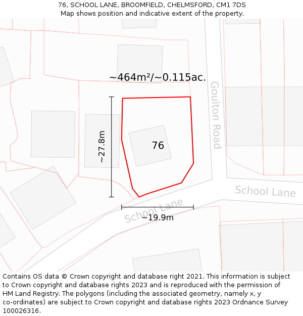 76, SCHOOL LANE, BROOMFIELD, CHELMSFORD, CM1 7DS: Plot and title map