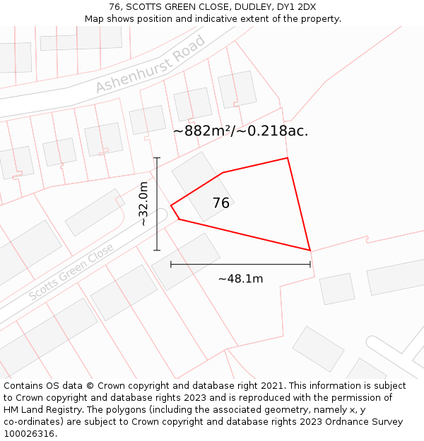 76, SCOTTS GREEN CLOSE, DUDLEY, DY1 2DX: Plot and title map