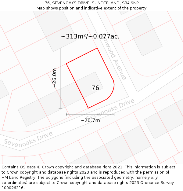 76, SEVENOAKS DRIVE, SUNDERLAND, SR4 9NP: Plot and title map