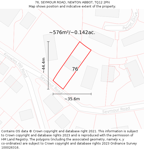 76, SEYMOUR ROAD, NEWTON ABBOT, TQ12 2PN: Plot and title map