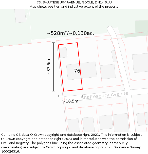 76, SHAFTESBURY AVENUE, GOOLE, DN14 6UU: Plot and title map