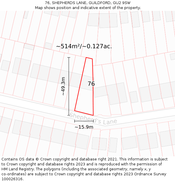 76, SHEPHERDS LANE, GUILDFORD, GU2 9SW: Plot and title map