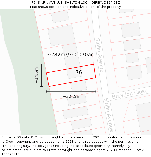 76, SINFIN AVENUE, SHELTON LOCK, DERBY, DE24 9EZ: Plot and title map