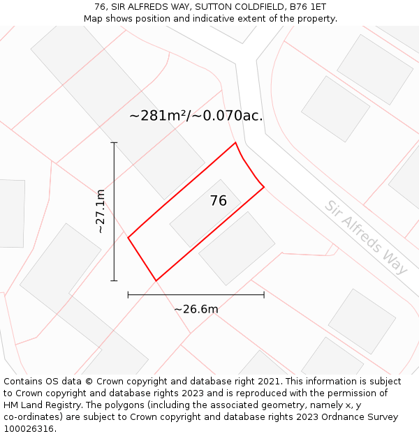 76, SIR ALFREDS WAY, SUTTON COLDFIELD, B76 1ET: Plot and title map