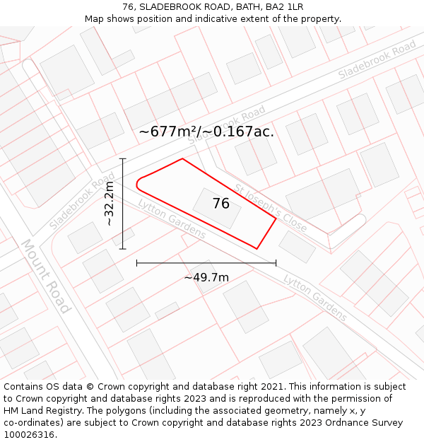 76, SLADEBROOK ROAD, BATH, BA2 1LR: Plot and title map
