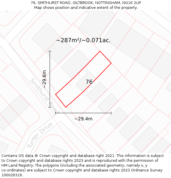 76, SMITHURST ROAD, GILTBROOK, NOTTINGHAM, NG16 2UP: Plot and title map