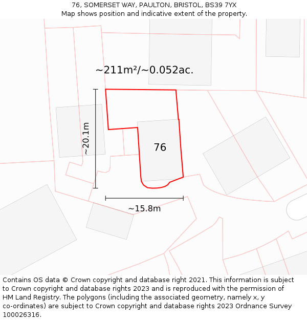 76, SOMERSET WAY, PAULTON, BRISTOL, BS39 7YX: Plot and title map