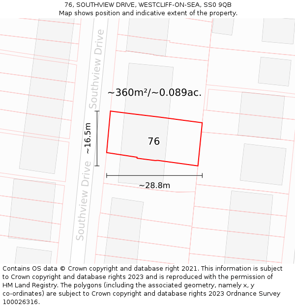 76, SOUTHVIEW DRIVE, WESTCLIFF-ON-SEA, SS0 9QB: Plot and title map