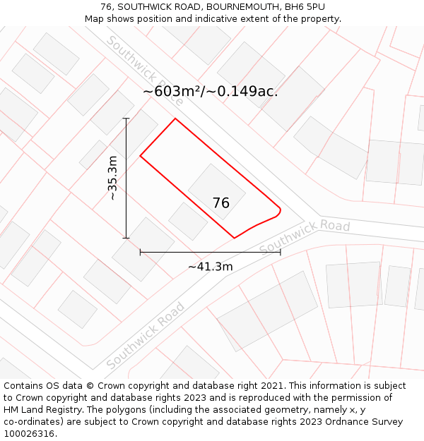 76, SOUTHWICK ROAD, BOURNEMOUTH, BH6 5PU: Plot and title map