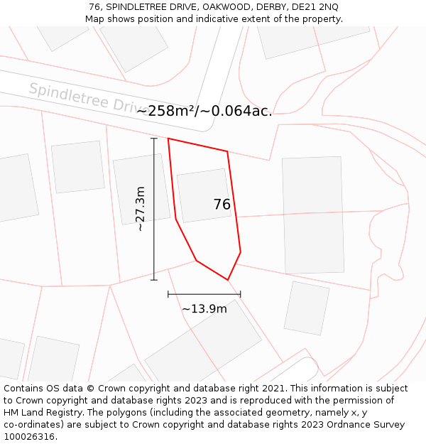 76, SPINDLETREE DRIVE, OAKWOOD, DERBY, DE21 2NQ: Plot and title map