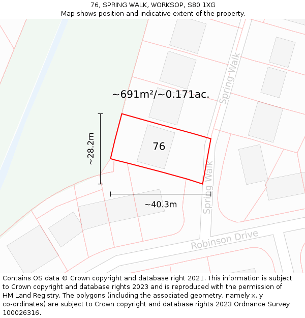 76, SPRING WALK, WORKSOP, S80 1XG: Plot and title map