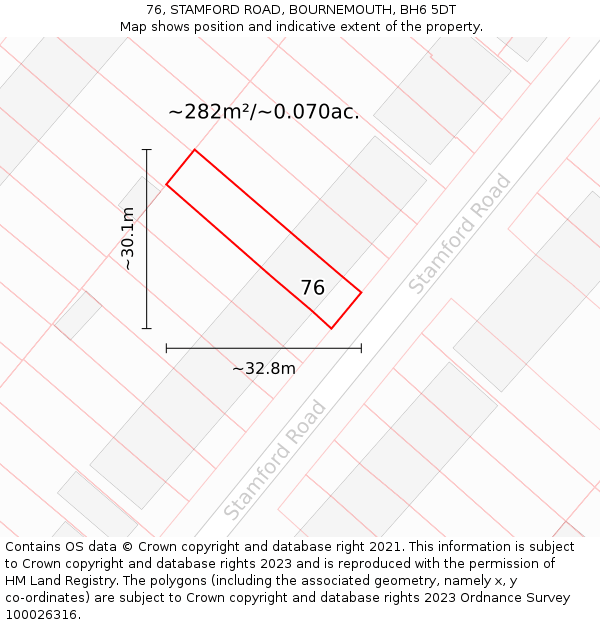 76, STAMFORD ROAD, BOURNEMOUTH, BH6 5DT: Plot and title map