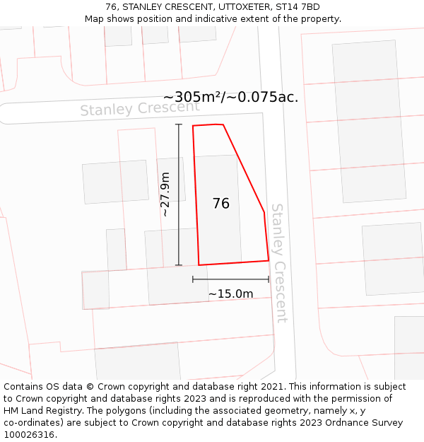 76, STANLEY CRESCENT, UTTOXETER, ST14 7BD: Plot and title map