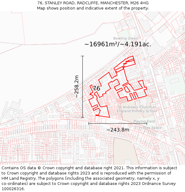 76, STANLEY ROAD, RADCLIFFE, MANCHESTER, M26 4HG: Plot and title map