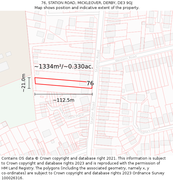 76, STATION ROAD, MICKLEOVER, DERBY, DE3 9GJ: Plot and title map