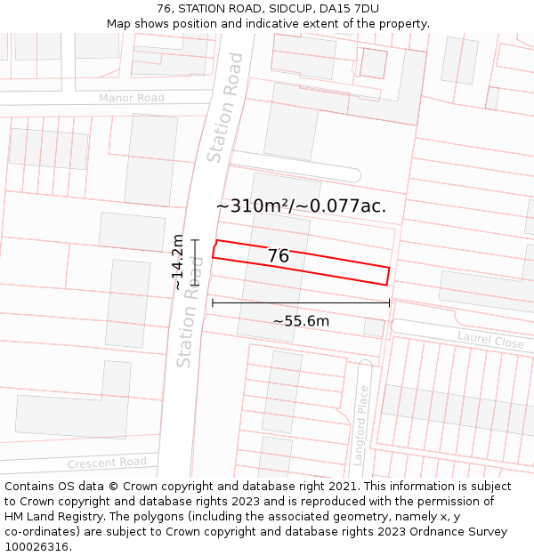 76, STATION ROAD, SIDCUP, DA15 7DU: Plot and title map
