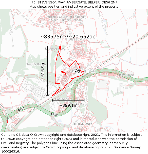 76, STEVENSON WAY, AMBERGATE, BELPER, DE56 2NF: Plot and title map